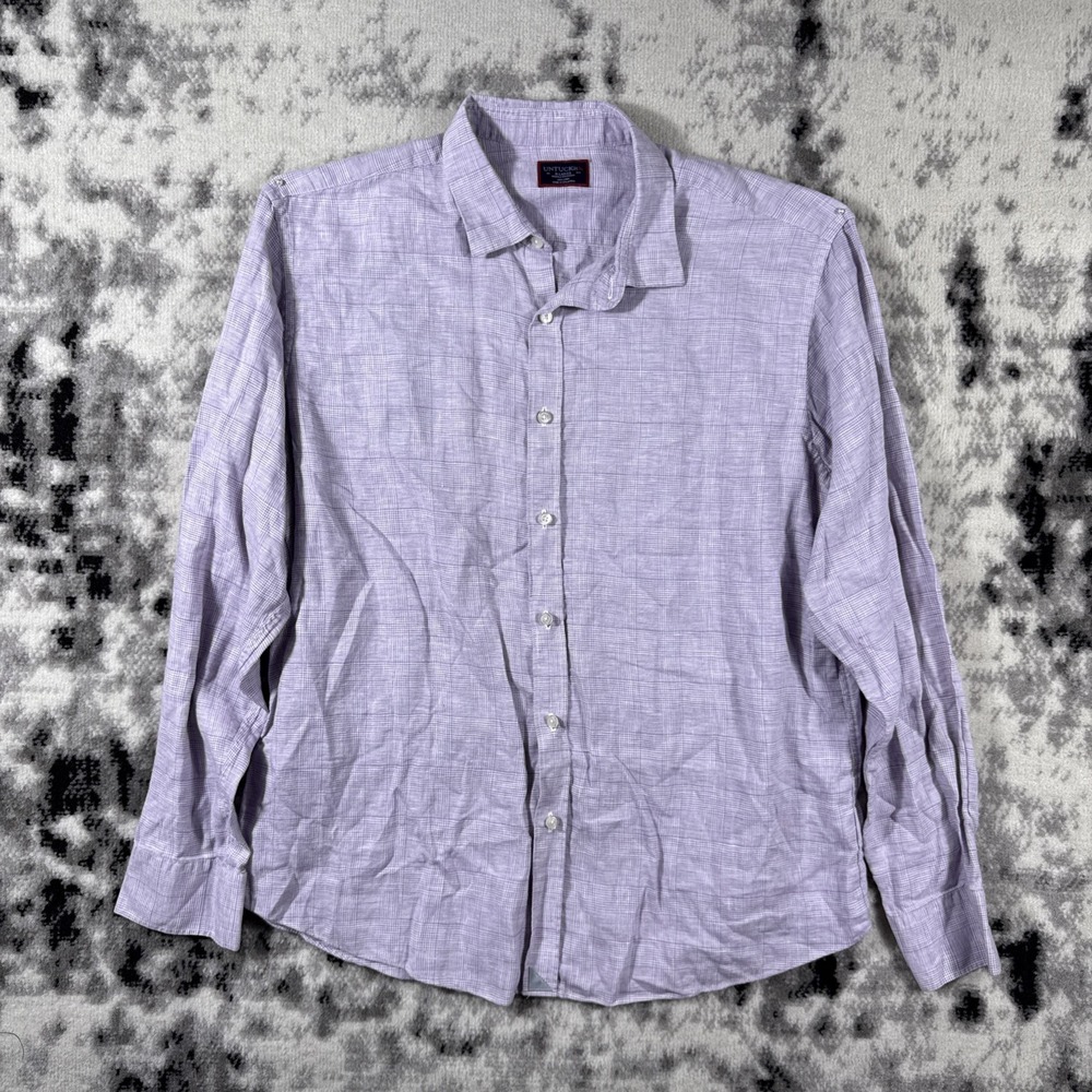 Untuckit Shirt Mens Size Extra Large Purple 100% Wrinkle Resistant Linen Office